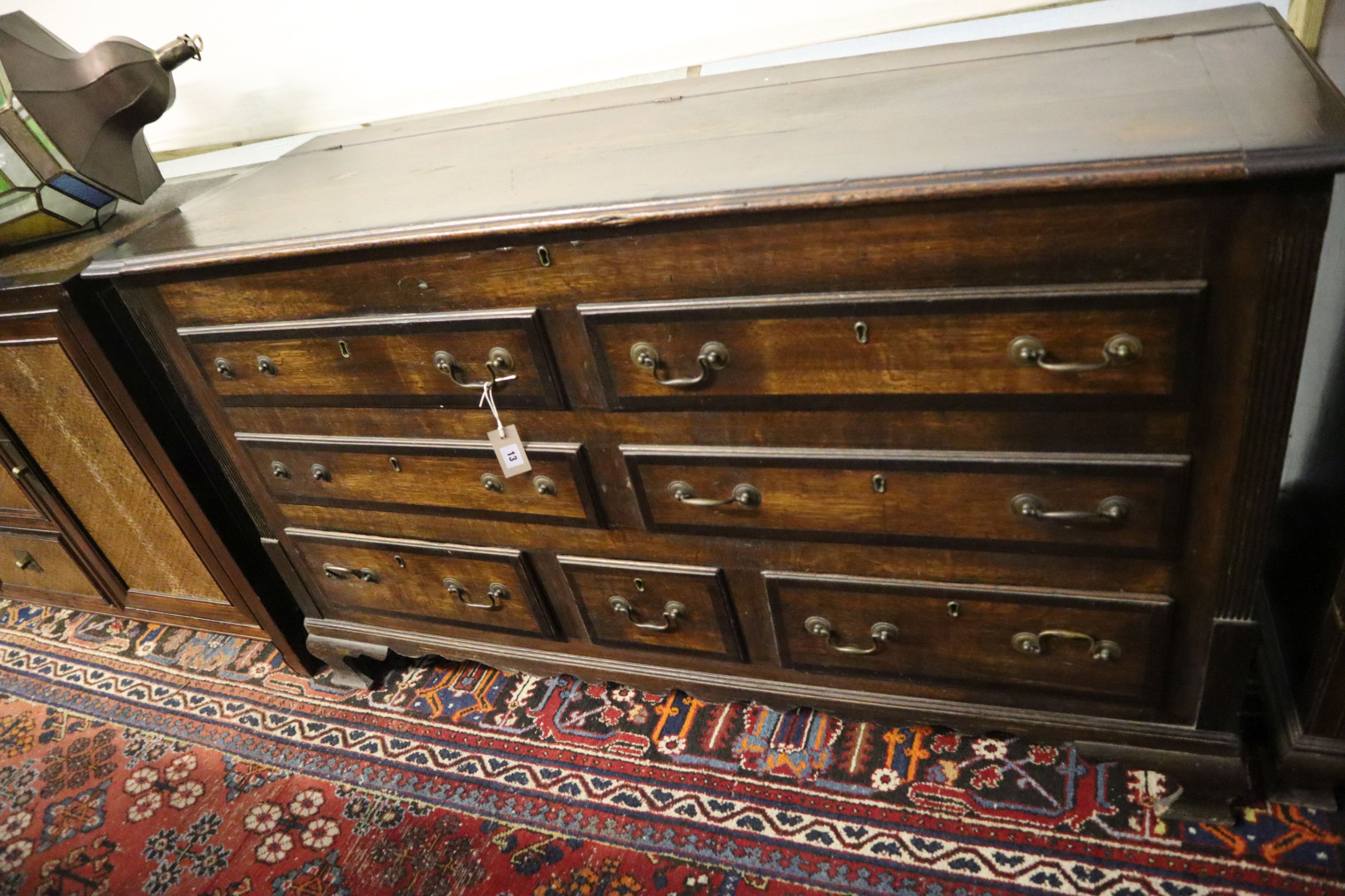 A mid 18th century mule chest, width 150cm, depth 53cm, height 88cm